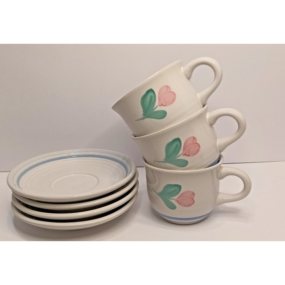 International Tableworks Tulipano Capri Other - VINTAGE 80s japan Stoneware Tulipano Capri Cups Saucers cottagecore grandmacore